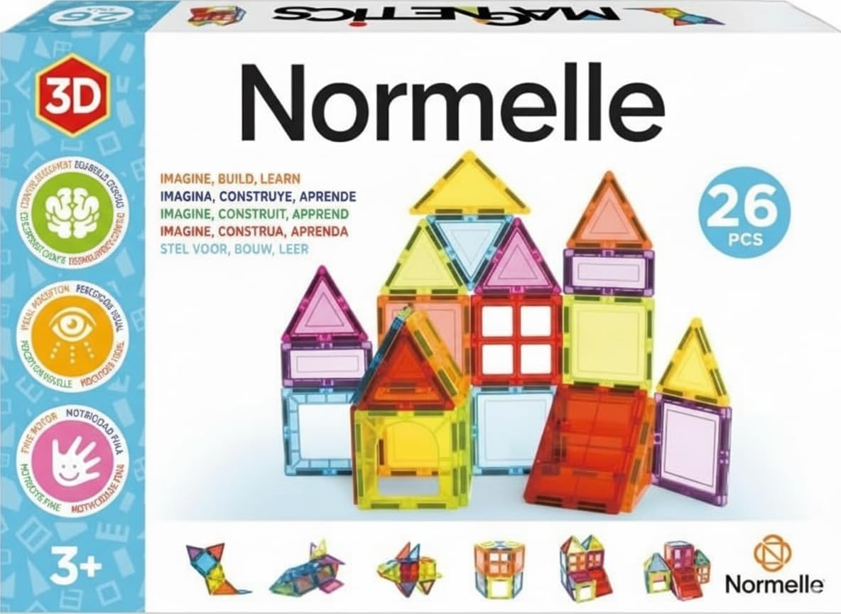 Normelle Magnetic Tiles Building Blocks – 26 PCS STEM Toys for Kids | Educational Magnet Puzzle Set